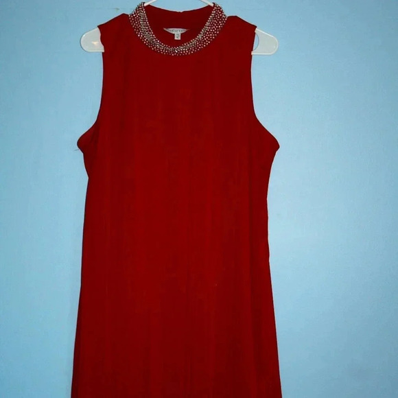 ANNALEE + HOPE Made in the USA Swing Dress Pearl Mock Neck Sleeveless Red XL - Picture 2 of 15